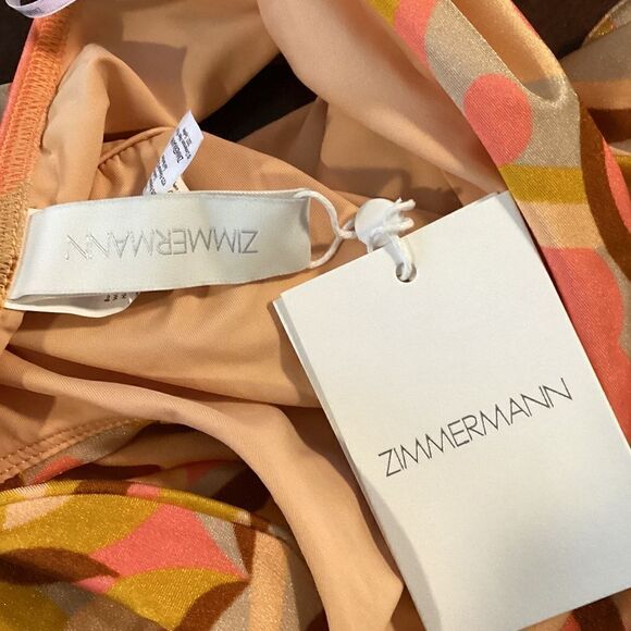 Zimmermann Mae Orange Swirl Print One-Shoulder Buckle Swimsuit NWT Size 4 - Picture 12 of 16